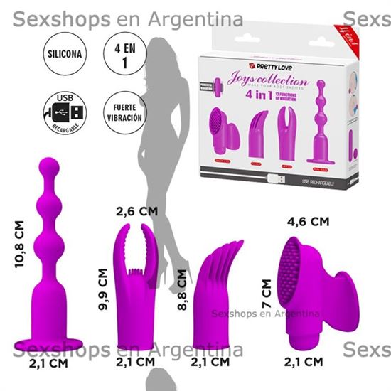 Vibrador con 12 funciones de vibración, 4 estilos diferentes de funda de silicona con recarga USB